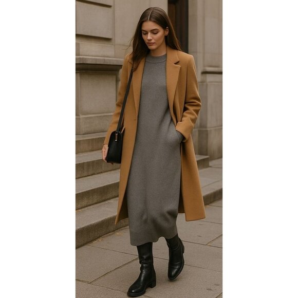 Free People Off Shoulder Sweater Dress Gray Med Cozy Quiet Luxury Dark Academia - Picture 1 of 15
